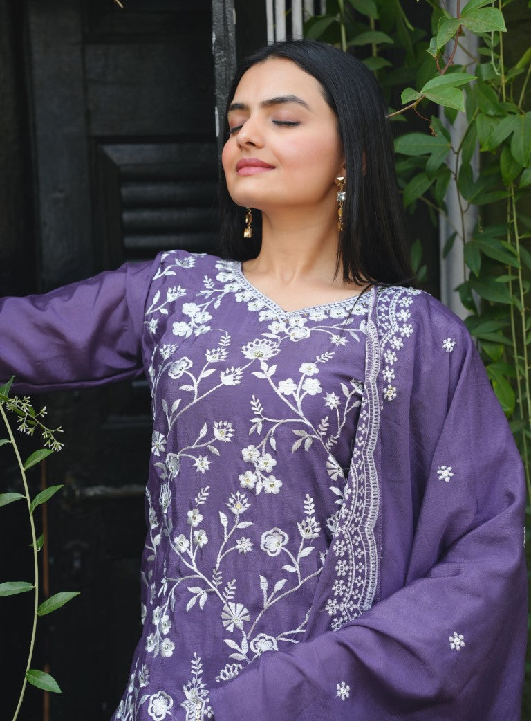 Lehenga Mart Designer Chinon Sharara Suit With Sequence Embroidered Work - Blue