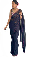Vamika Embroidery Navy Blue Georgette Bollywood Saree