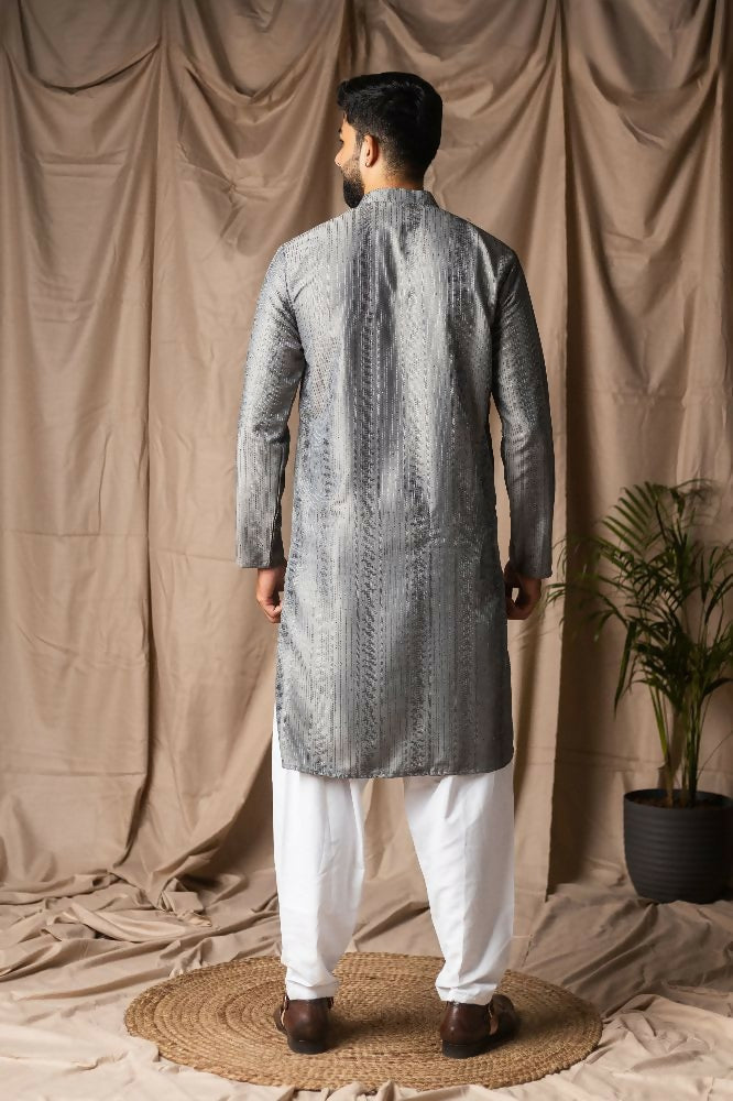 Grey Rayon Thread Embroidery Work Kurta Set - Mahotsav
