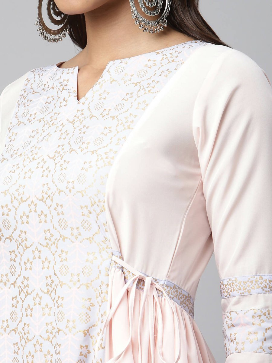 Ahalyaa Women Pink Crepe Khari Print Dress