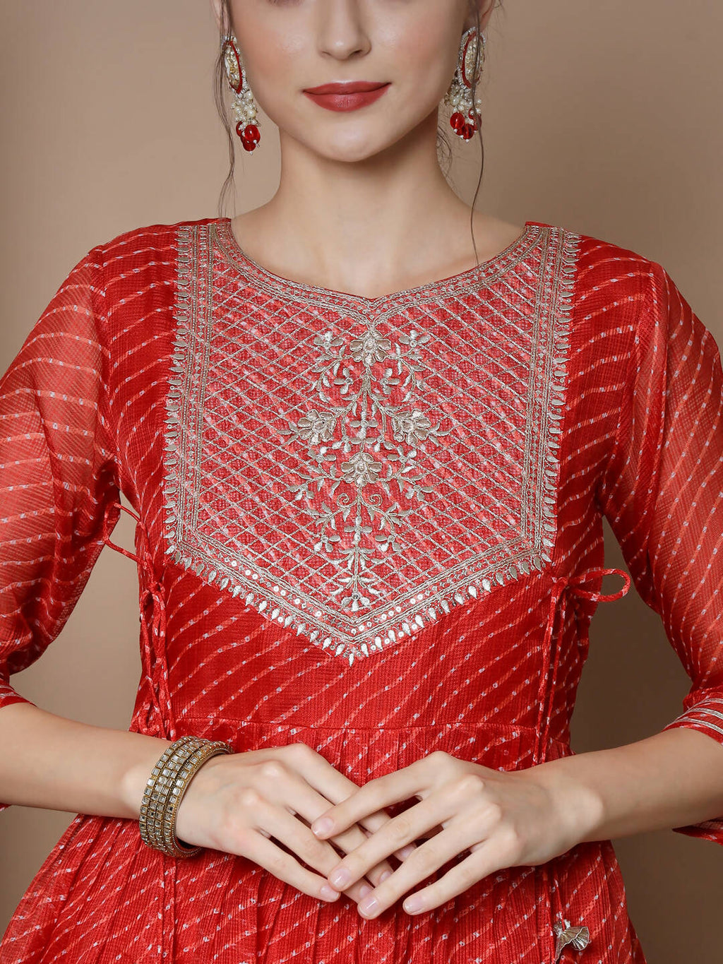 Myshka Women's Red Anarkali Kurta & With Dupatta