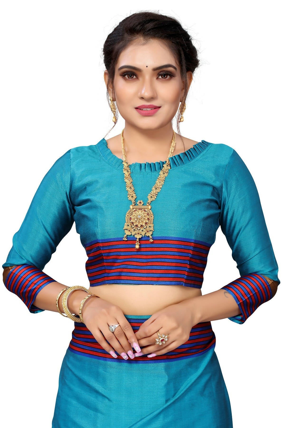 Vamika Ethnic Fire Rama Green Cotton Silk Saree