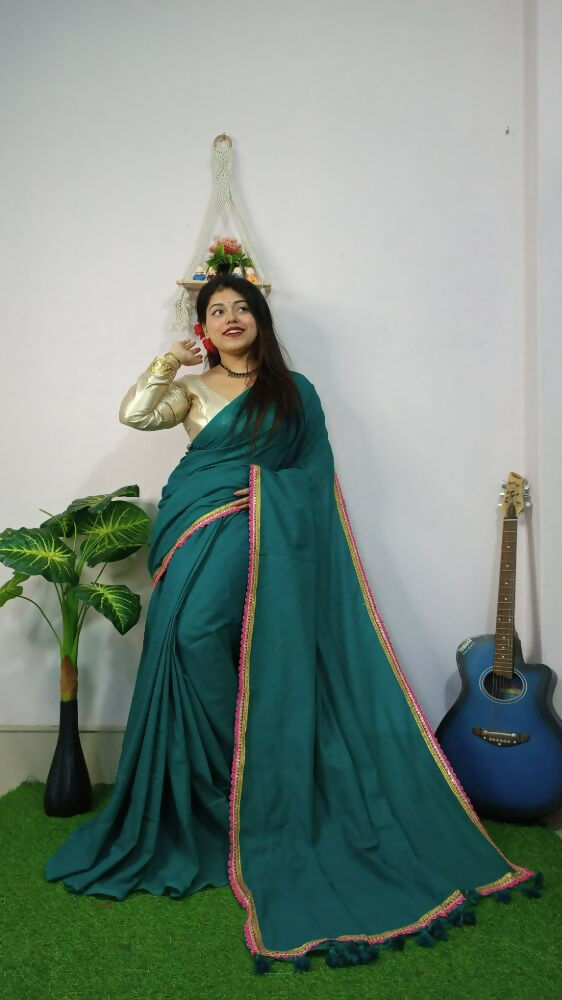 Exclusive Collection Beautiful Khadi Cotton Handloom Saree With Beautiful Zari Border - Green