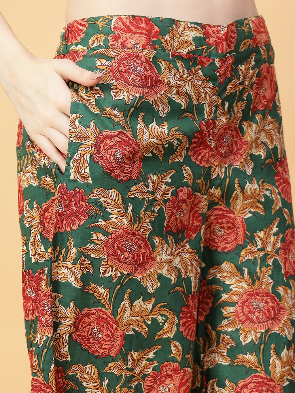Joban Fashion Green Cotton Printed & Hand Work Co-ord Set