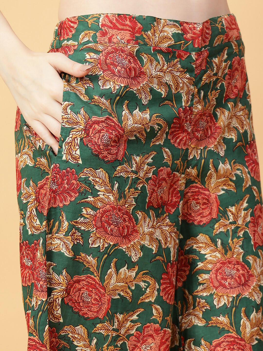 Joban Fashion Green Cotton Printed & Hand Work Co-ord Set
