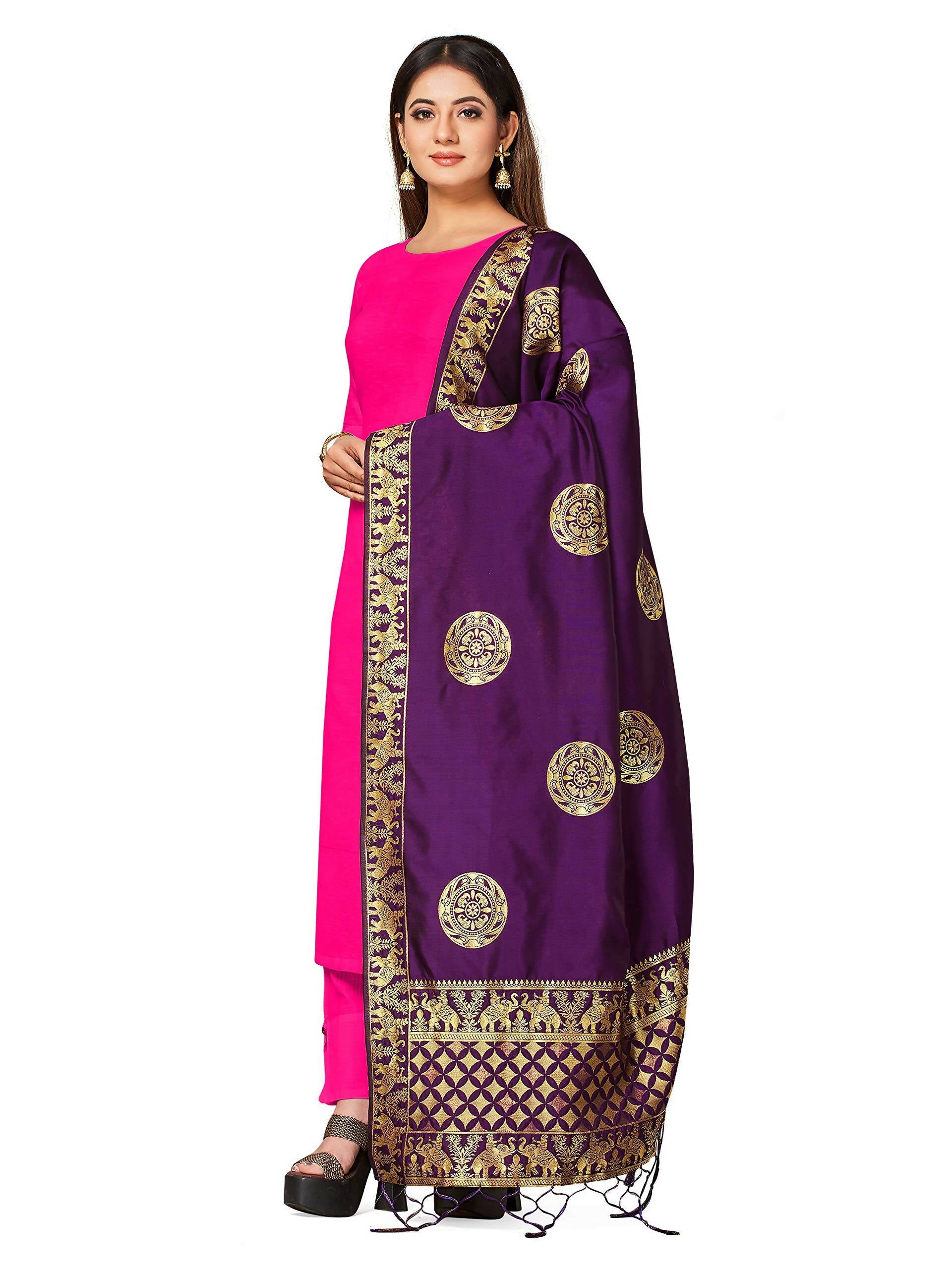 Mimosa Women's Animal Print Art Silk Purple Dupatta