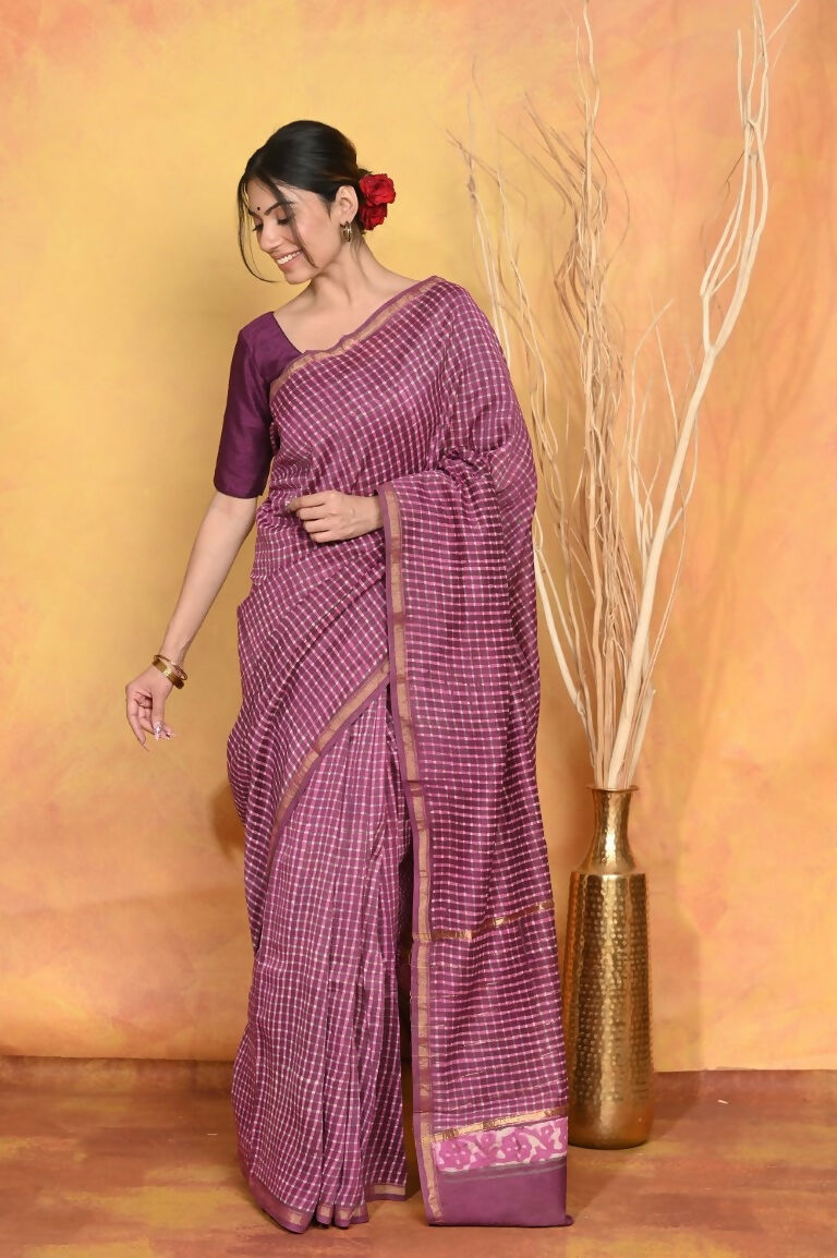 Very Much Indian Chanderi Natural Dye Handblock Printed Saree - Mauve