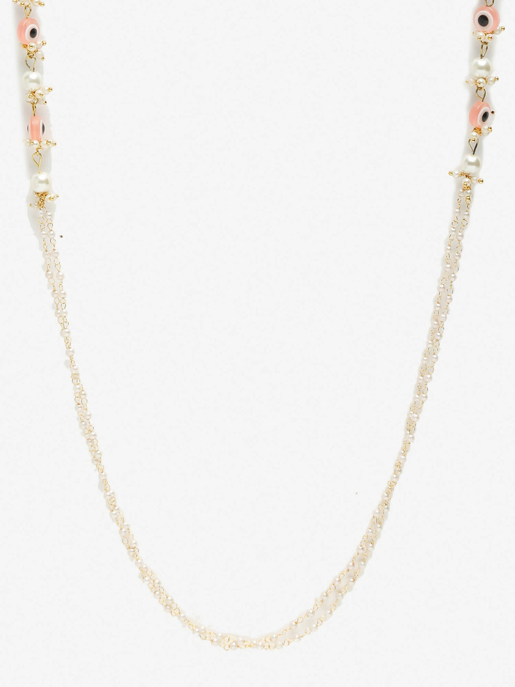 Pink Gold-Toned Evil Eye Beaded Mask Chain - Ruby Raang