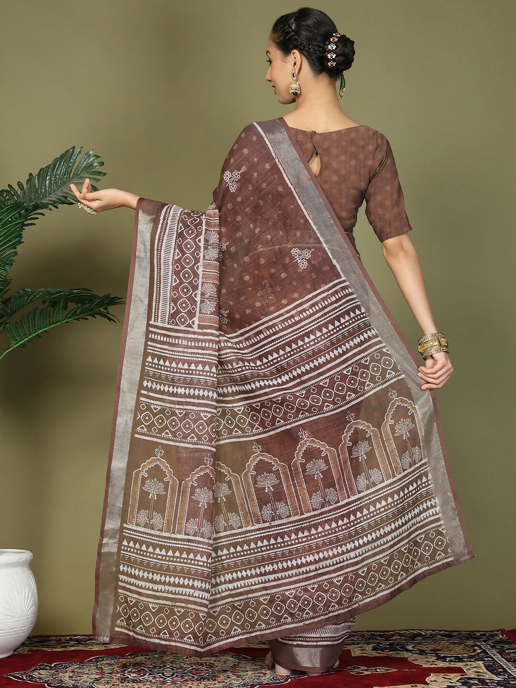 Shree Shyam Fashion Cotton Brown Saree