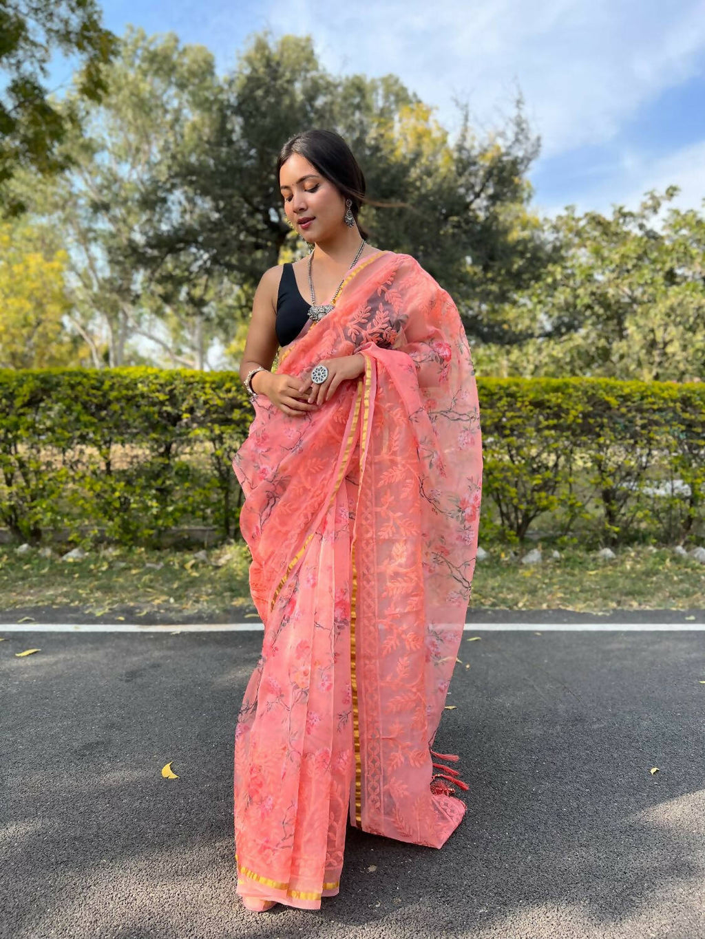 Vamsee Peach Organza Saree
