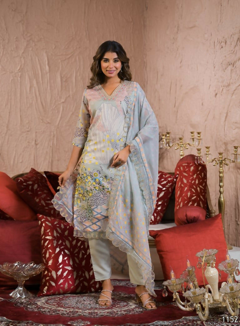 Ethnic Festive Wear Organza Pista Stitched Suit With Dupatta - Tanisha