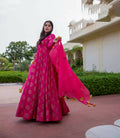 Pink Pure Reyon Gold Foil Work Stitched Suit With Dupatta - Anbazaar