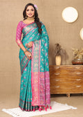 Lorenvalley Fashion Firozi Patola Silk Woven Design with Zari Meenakari Weaving motifs motifs Pallu Saree