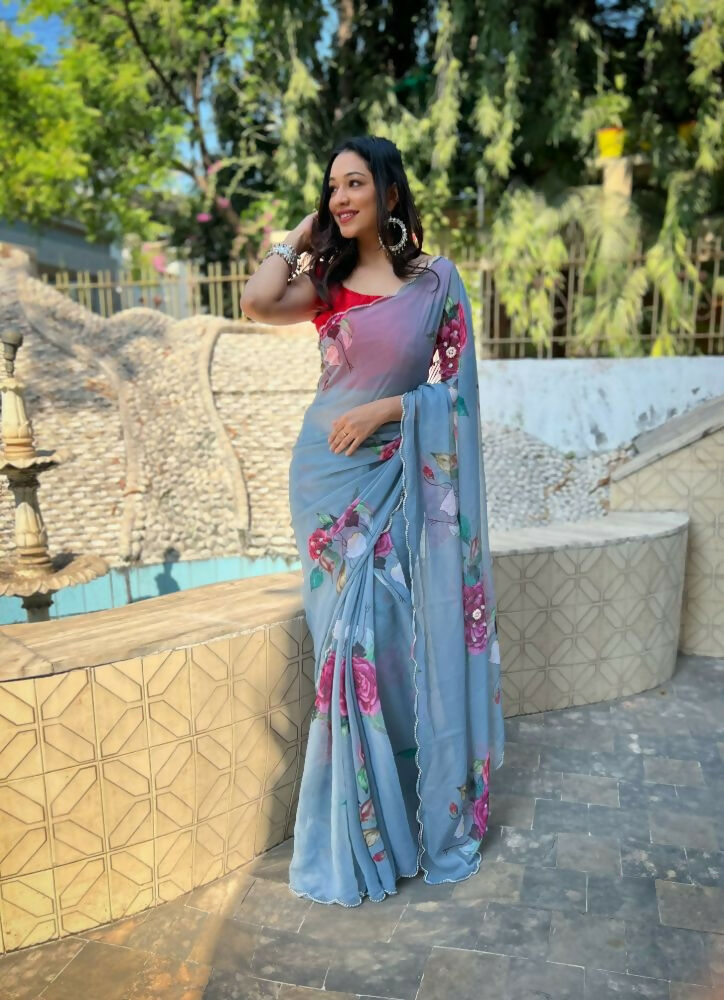Vamsee Snehal Grey Georgette Saree