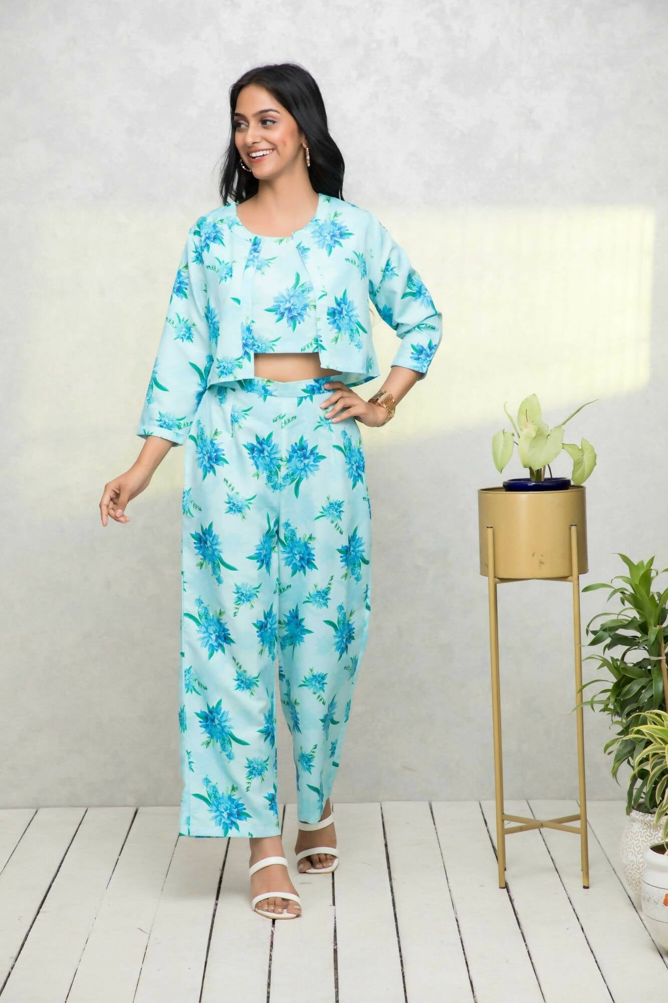 Myshka Women Blue Printed Pastels Co-Ords