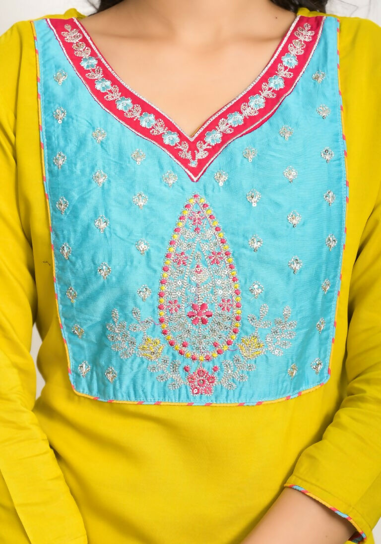 Festive Wear Ethnic Yellow Viscose Stitched Suit With Dupatta - Tanisha