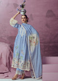 Pretty Blue Muslin Cotton Printed Trendy Salwar Kurta Set - Emponline