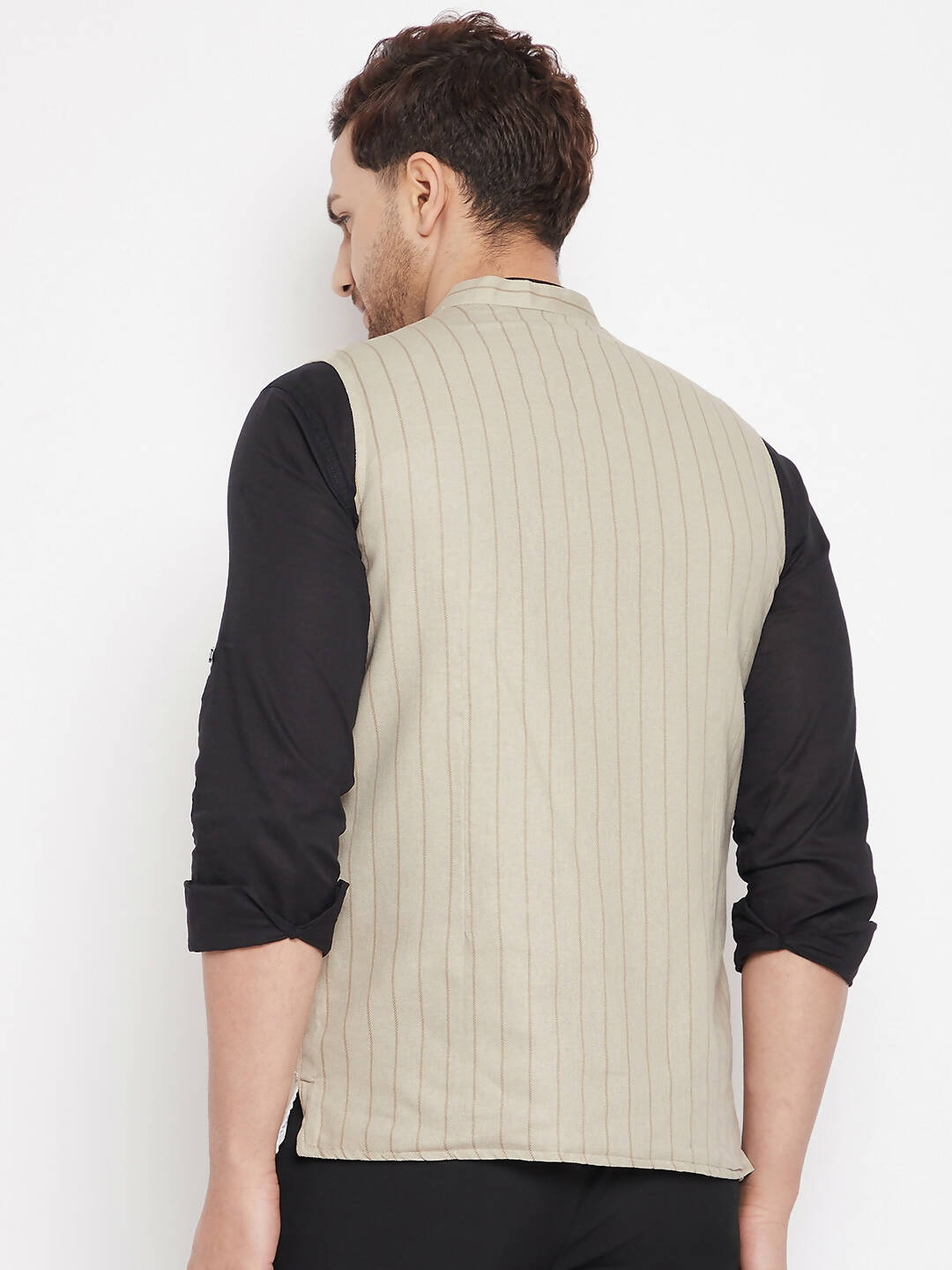 Even Apparels Beige Linen Blend Men Woven Nehru Jacket