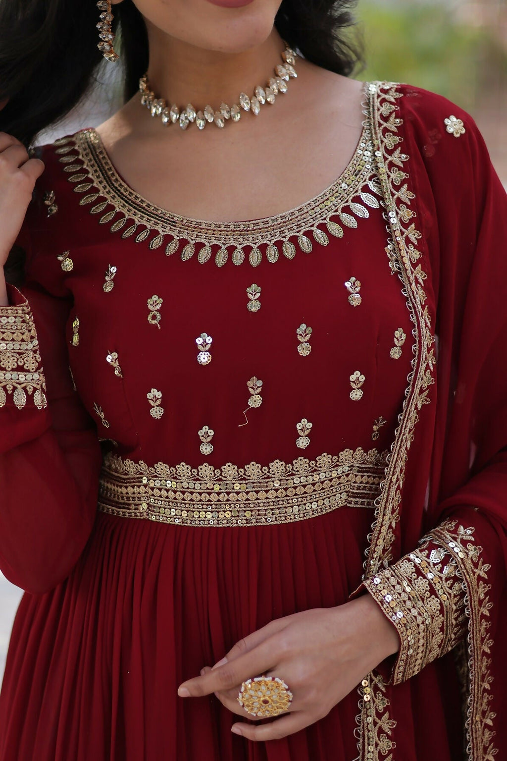 Joban Fashion Maroon Georgette Sequence Embroidery Work Kurta Set