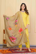 Yellow Viscose Organza Jacquard Embroidered Stitched Suit With Dupatta - Tanisha
