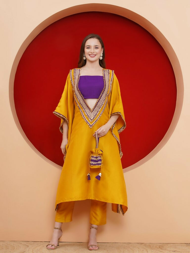 Joban Fashion Yelow Kaftaan Set with ineer and Potli