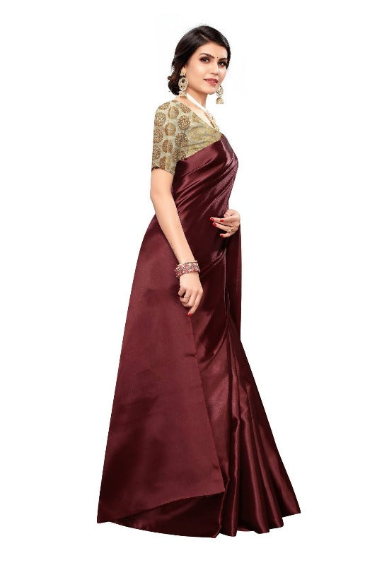 Vamika Maroon Satin Designer Saree (DUST MAROON)
