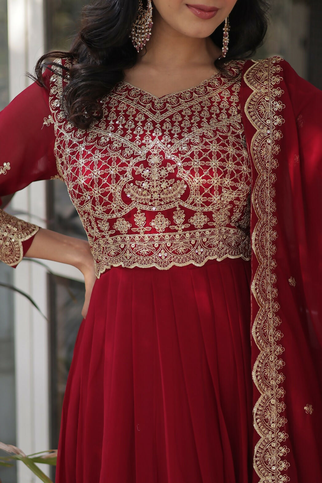 Joban Fashion Maroon Georgette Sequence Embroidery Work Kurta Set