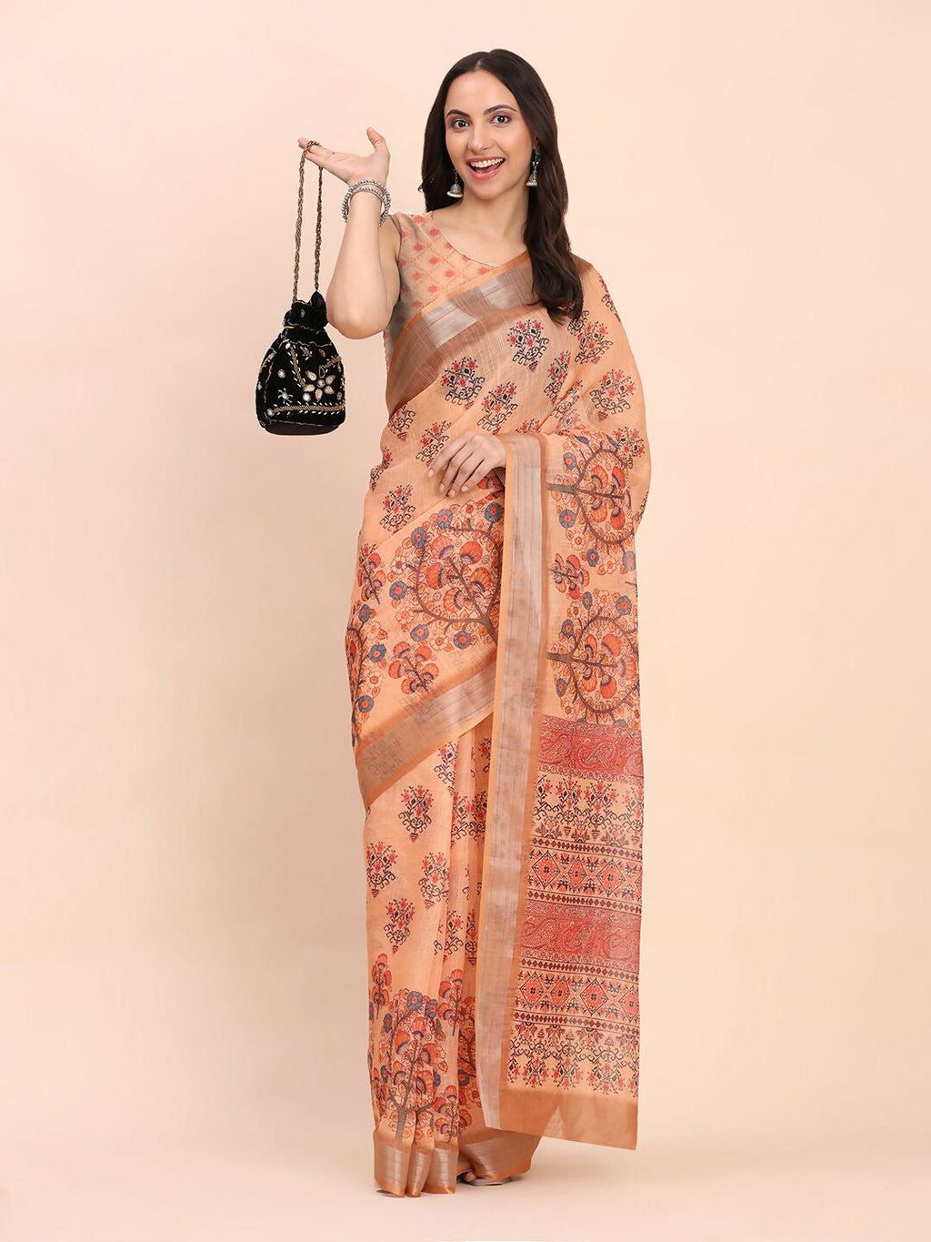 Shree Shyam Fashion Linen Cotton Orange Saree