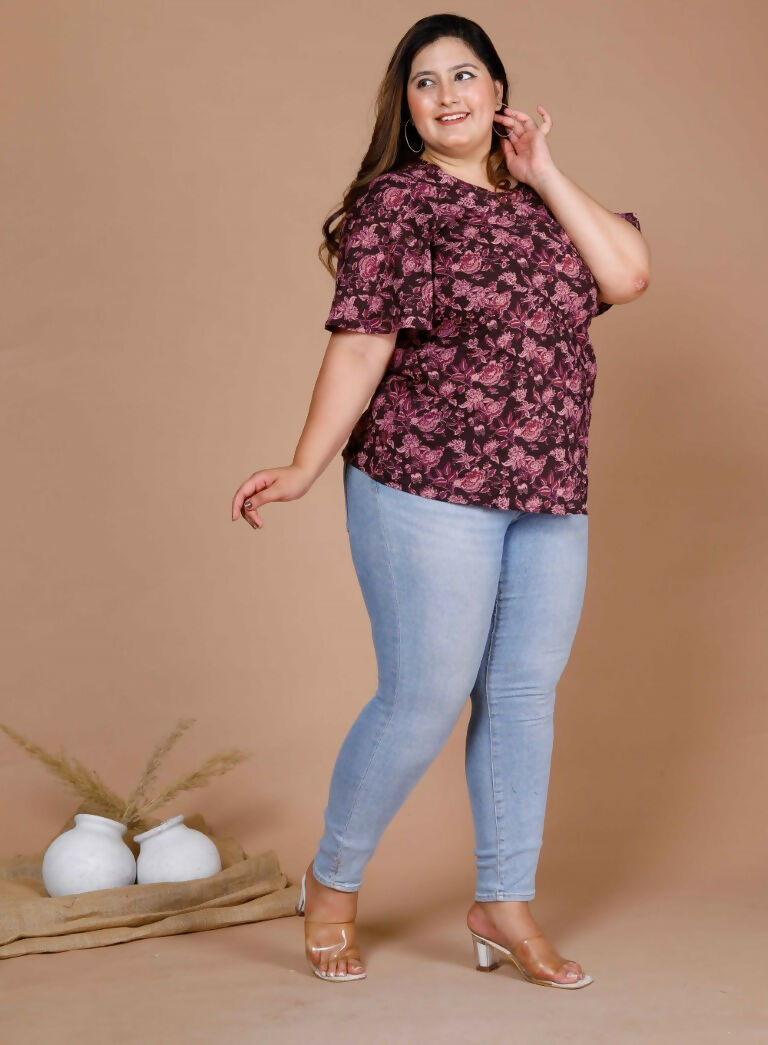 Miravan Women's Plus Size Cotton Floral Print Straight Kurti
