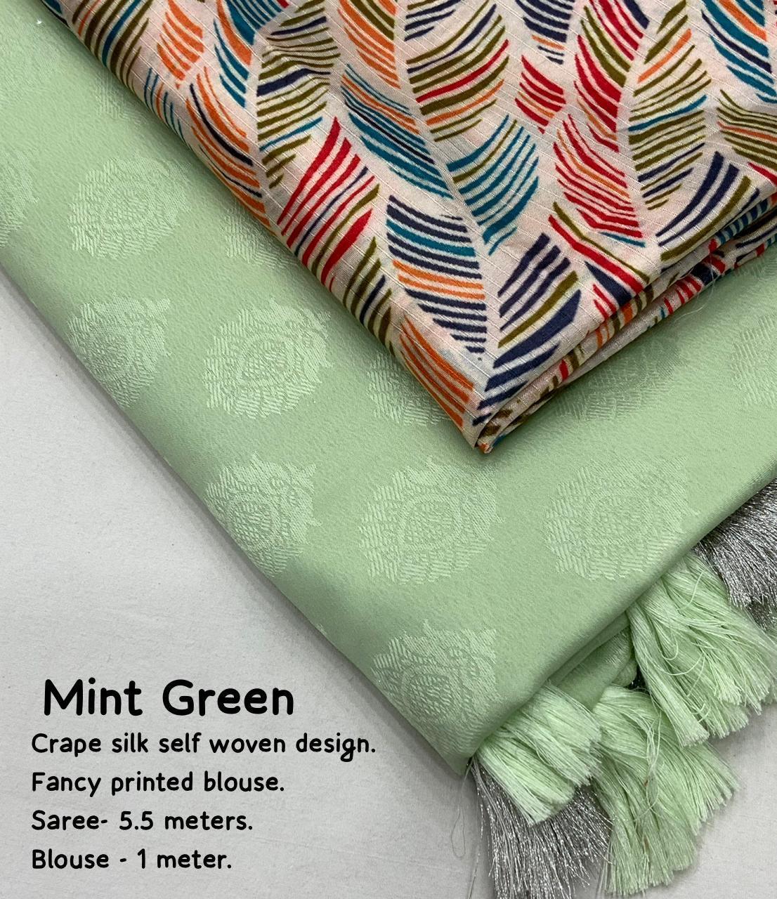 Green Poly Crepe Ethnic Motifs Saree with Unstitched Blouse - Hiral Fashion