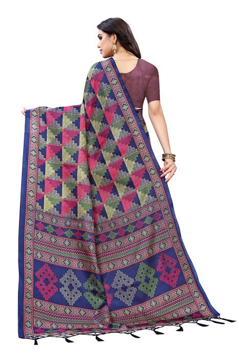 Vamika Blue Kalamkari Print With Jhalar Khadi Silk Saree (TANISHA BLUE)