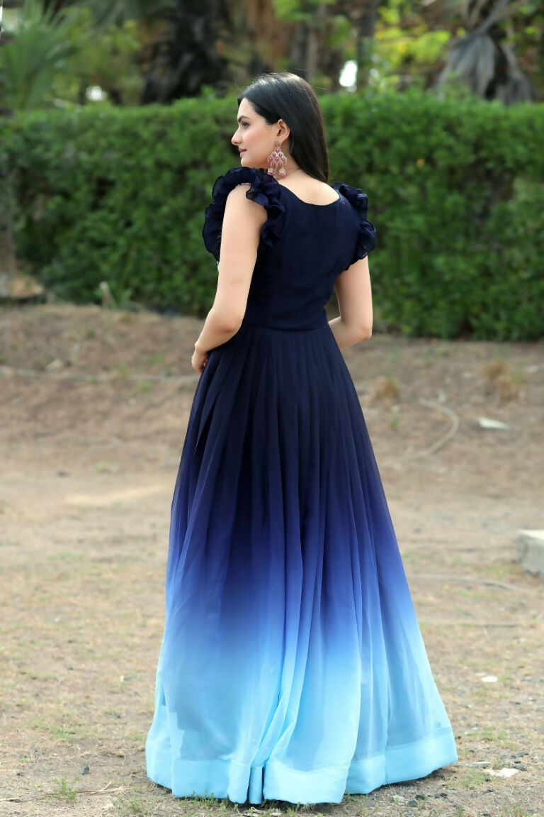 Jyoti Fashion Women's Blue Sequins Embroidery Faux Blooming Anarkali Dress