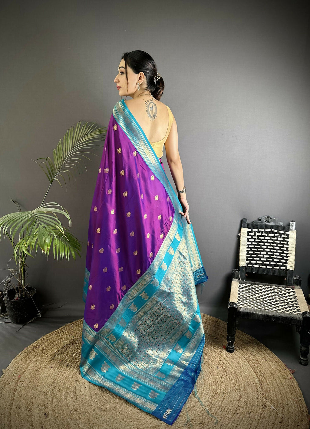 Joban Fashion Purple Banarasi Soft Silk Woven Butti Saree