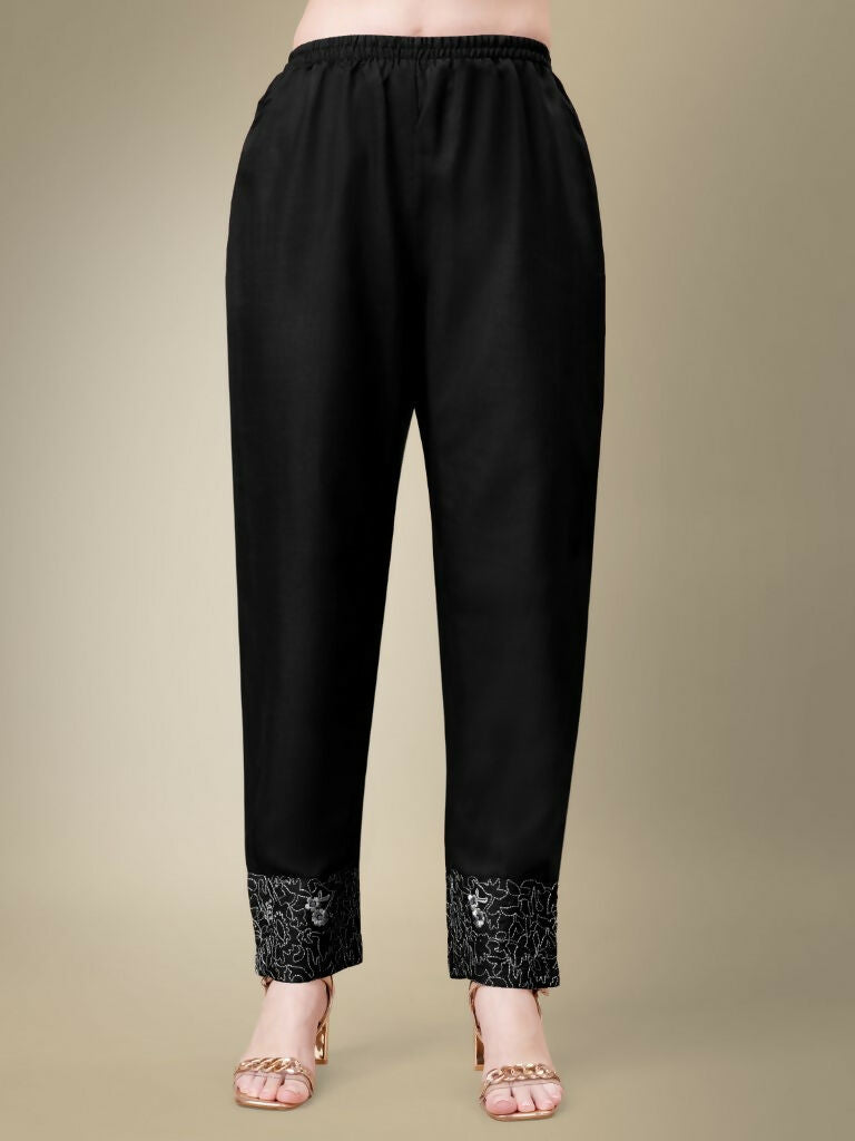 Jyoti Fashion Women's Black Cotton Blend Embroidery & Fancy Lace work Kurta with Trouser & Dupatta