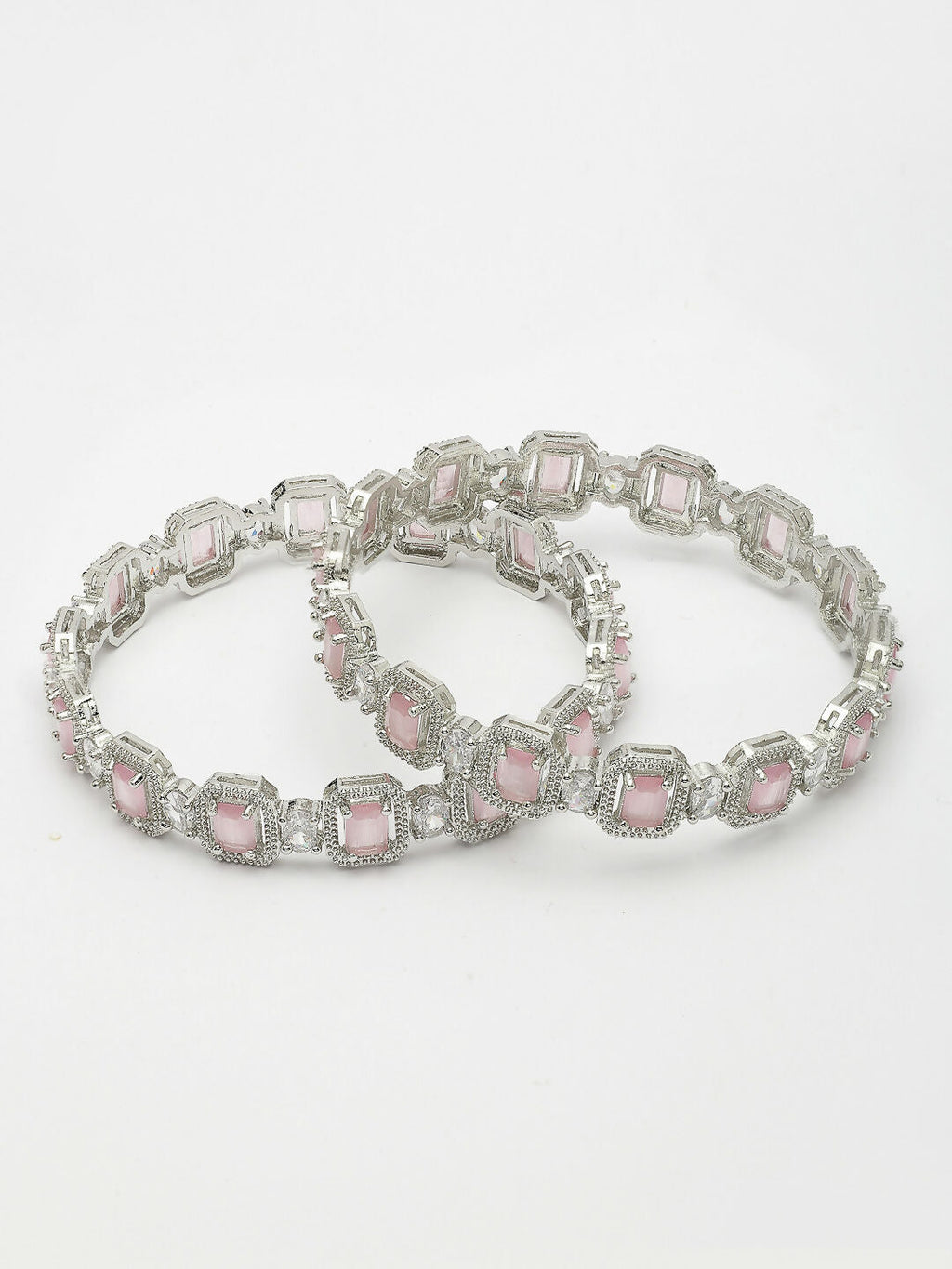 NVR Women's Set of 2 Silver-Plated Pink AD-Studded Bangles