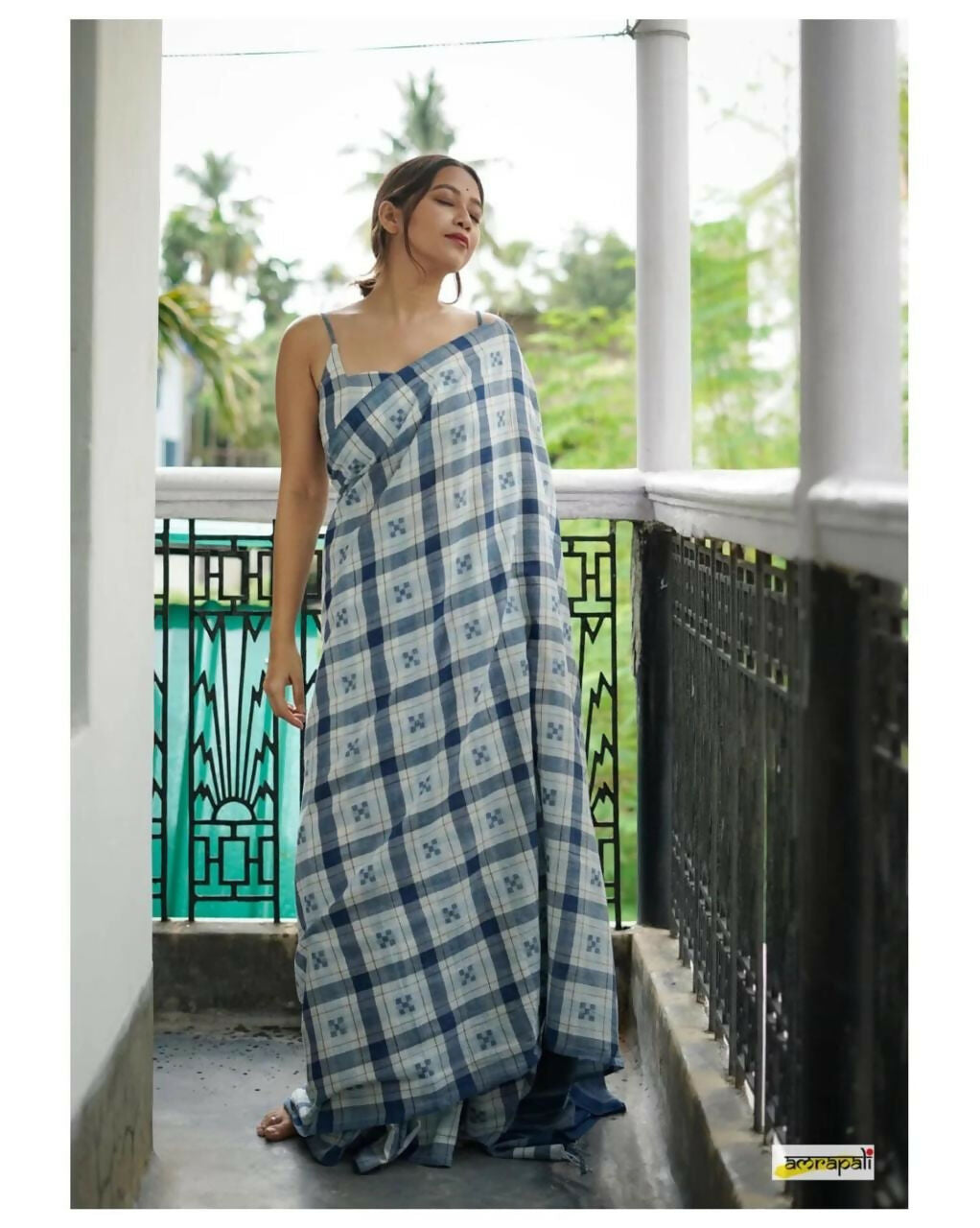 Exclusive Collection Beautiful Check Blue Pure Cotton Woven Handloom Saree With Running Blouse Piece