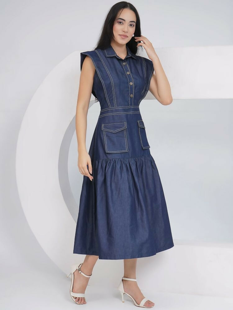 Joban Fashion Blue Denim Midi Dress