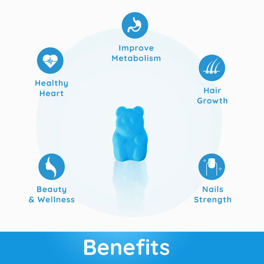 Purna Gummies Hair Biotin Blueberry Sugar Free Gummies with Vitamin B12 for Hair & Nails