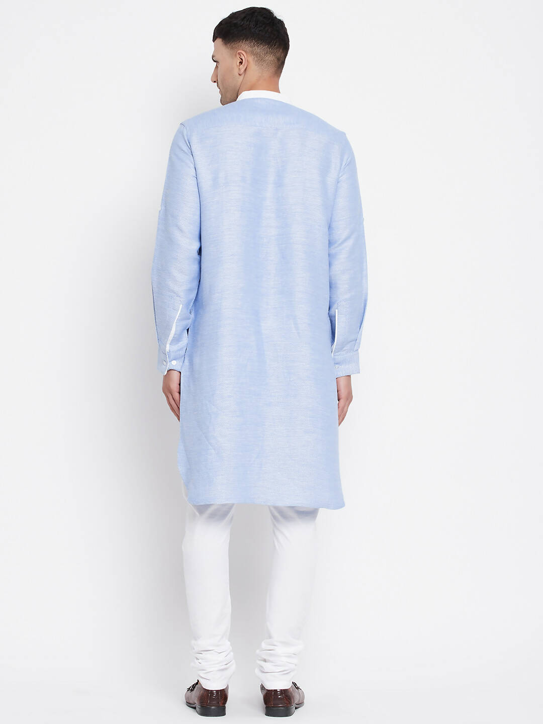 Even Apparels Blue Color Pure Cotton Men's Kurta With Contrast Collar And Placket