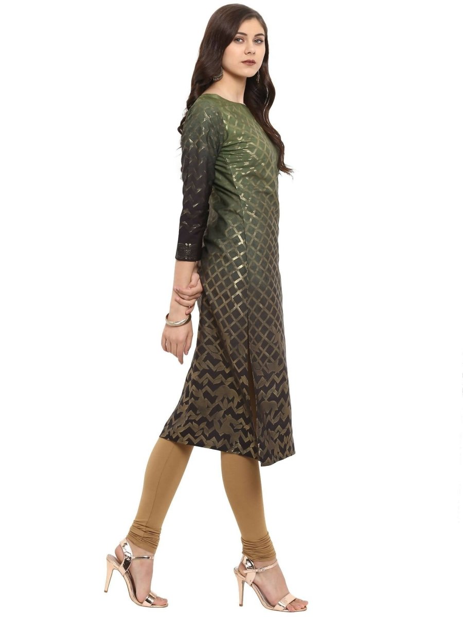 Ahalyaa Women Olive Green Printed Straight Kurta