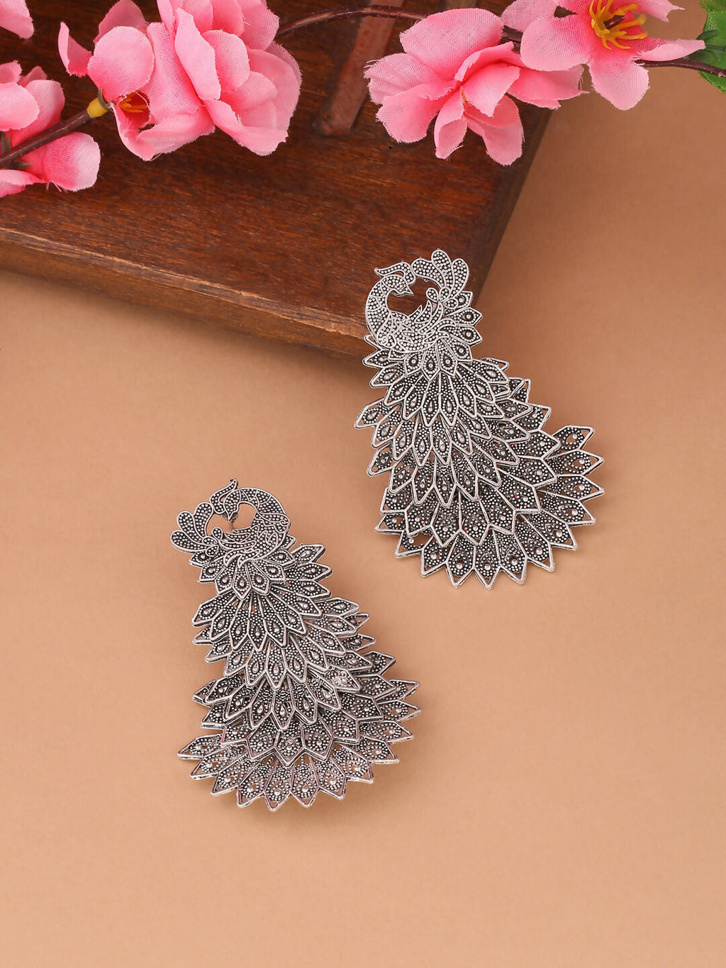 NVR Women Silver Toned Contemporary Drop Earrings