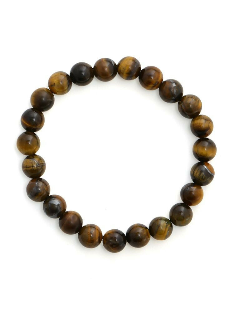 Tiger Eye Brown and Black Round crystal Beads Elastic Bracelet - Ruby Raang