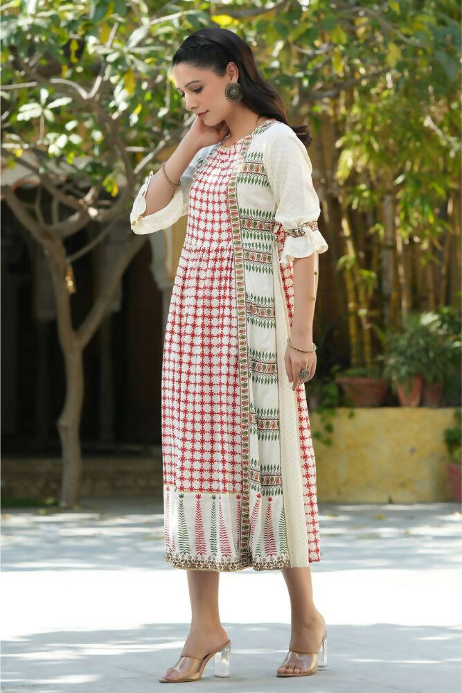 Juniper Women Ivory Rayon Printed A-Line Dress