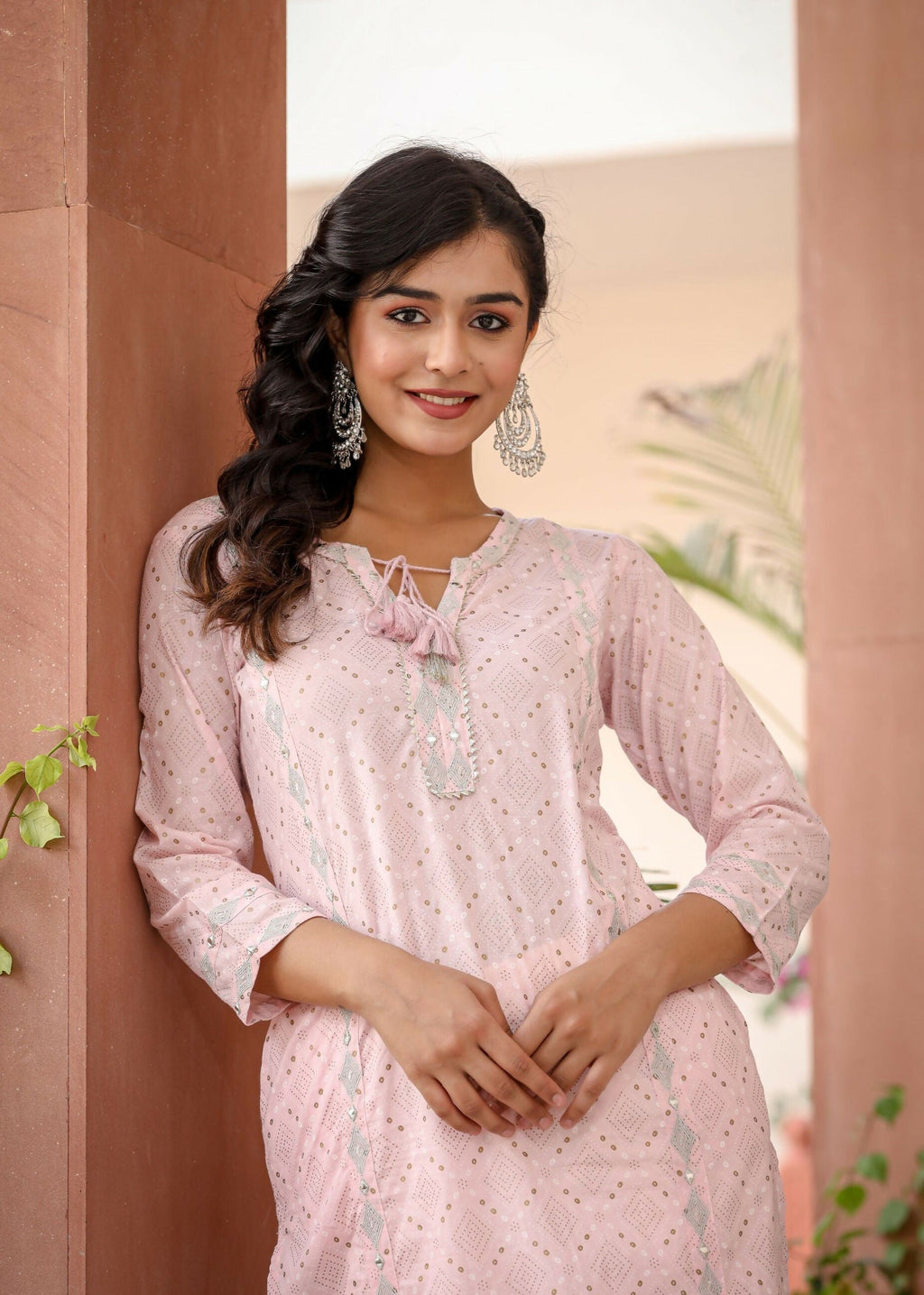 Kaajh Women's Pastel Pink Printed Kurta Pant Set