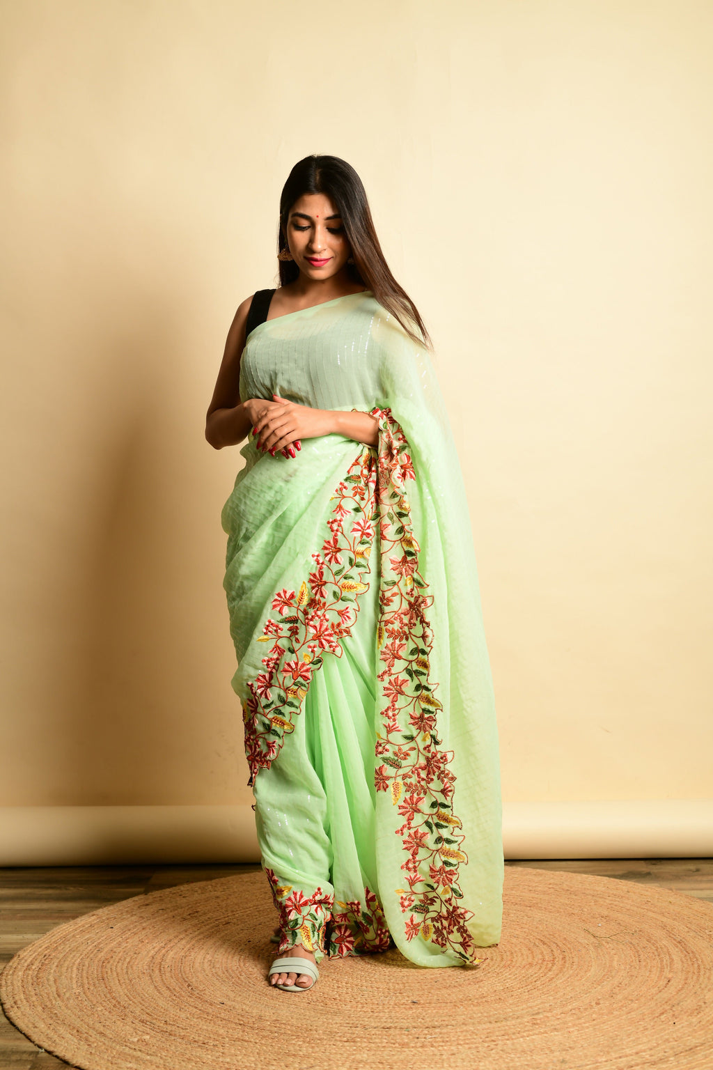 Vamsee Sparkle Sparkle -Green Georgette Saree