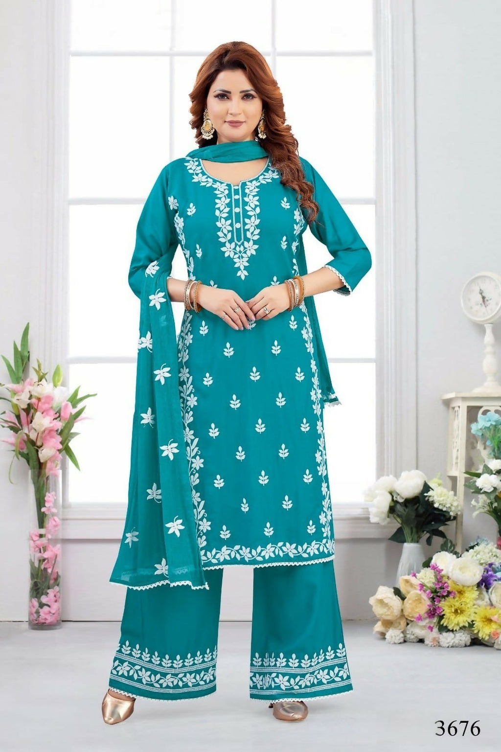 Joban Fashion Rayon Rama Green Color Kurta Set