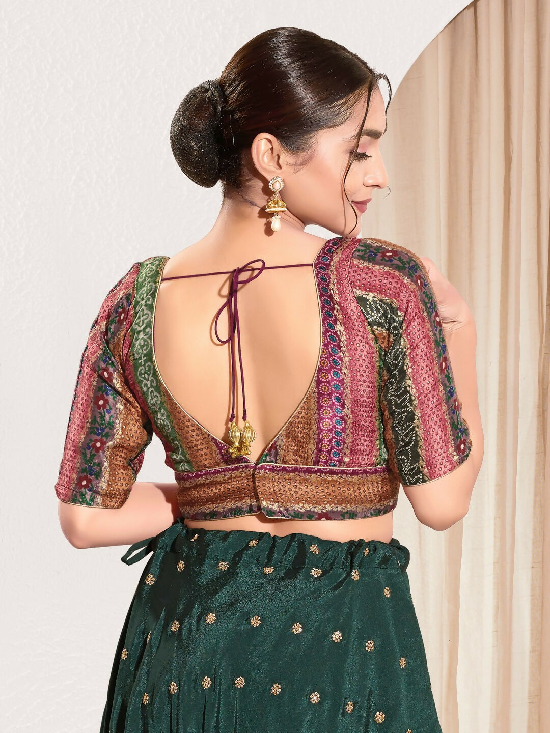 Joban Fashion Magenta Brocade Padded Blouse With V Neck Elbow Sleeves