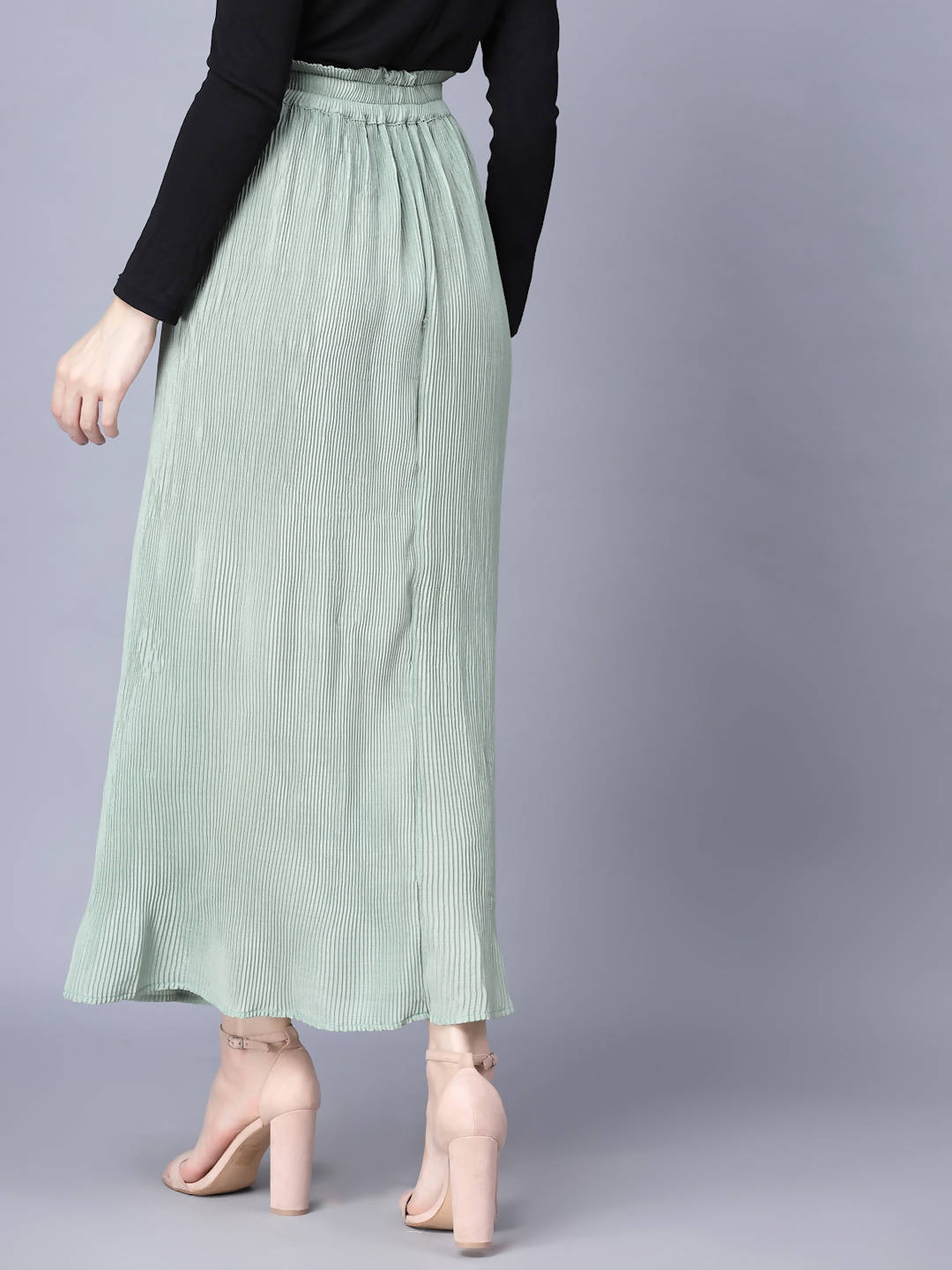 Myshka Chiffon Solid Green Women Skirt