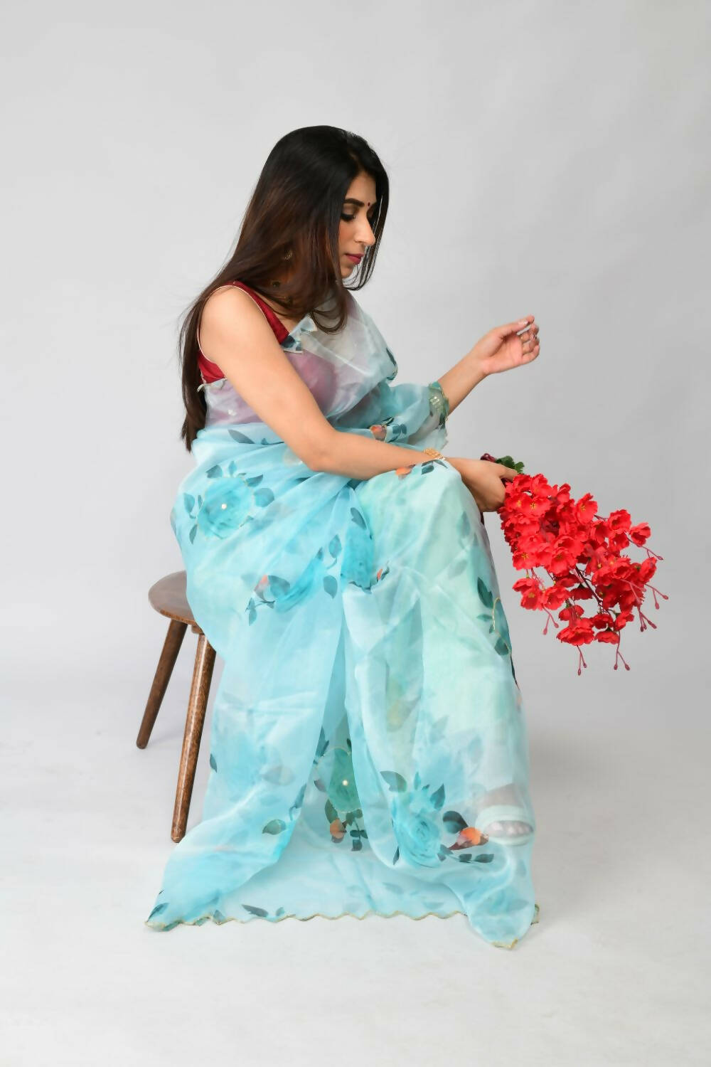 Vamsee Sky Blue Organza Saree