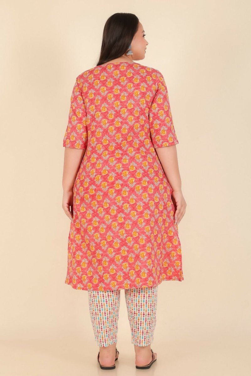 Aramya Peach Soft Cotton Floral Print A-line Kurta Set for Women
